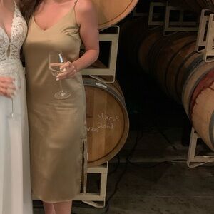 Midi gold silk satin dress size S